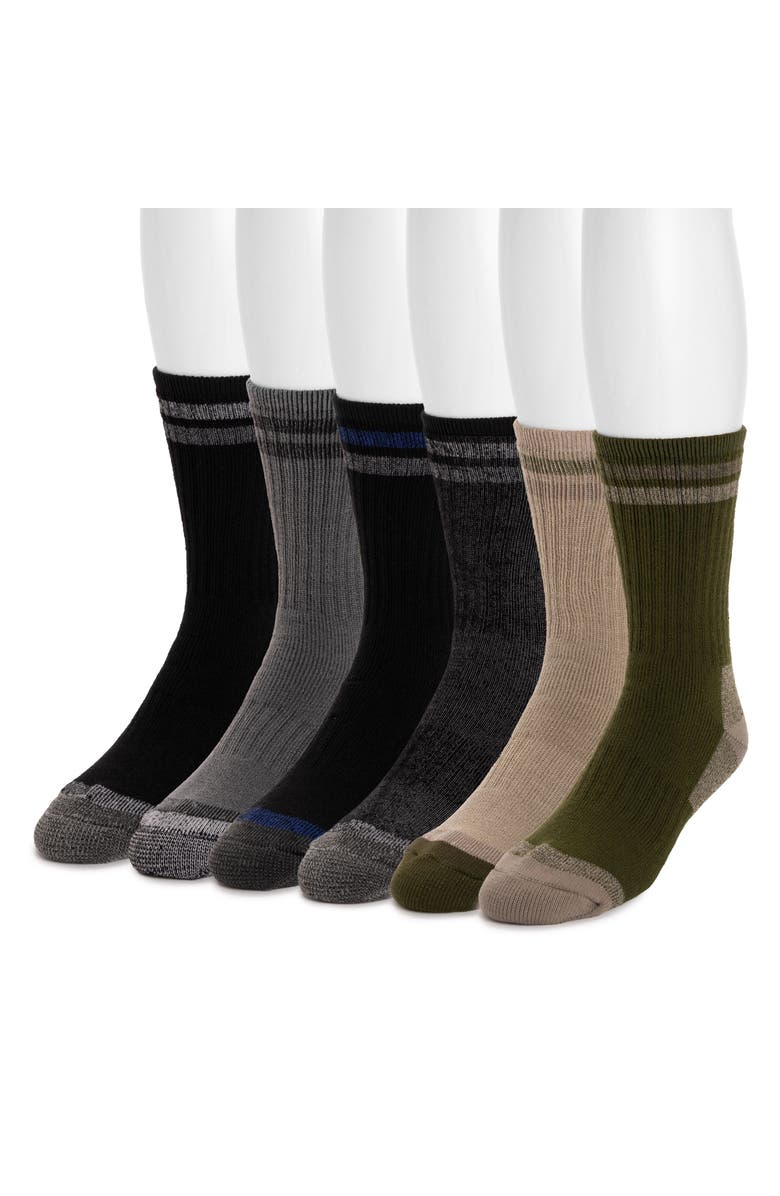 MUK LUKS Heat Retainer Crew Socks 6 Pair Pack, Alternate, color, Neutral
