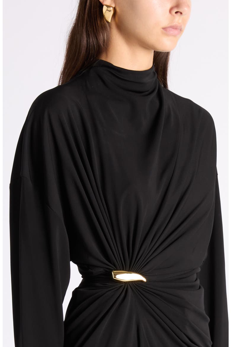 Cinch Waist Funnel Neck Top, Alternate, color, 1000 BLACK