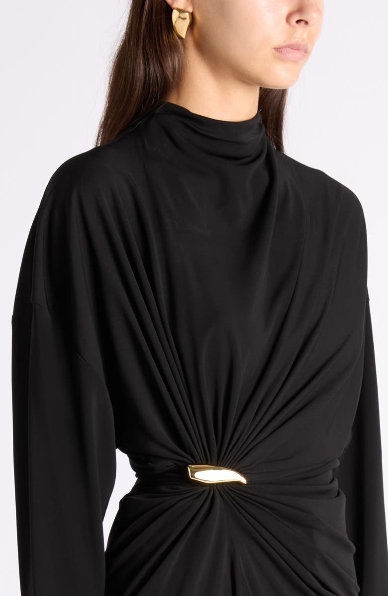 Bottega Veneta Cinch Waist Funnel Neck Top, Alternate, color, 1000 Black