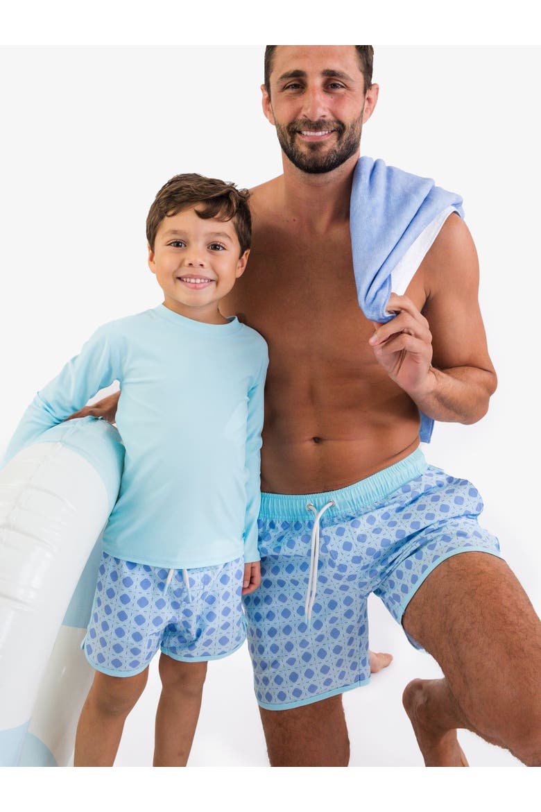 UPF50+ Sun Protected Men's Stretch Dolphin Hem Swim Trunks, Alternate, color, Periwinkle Blue Coastal Cane