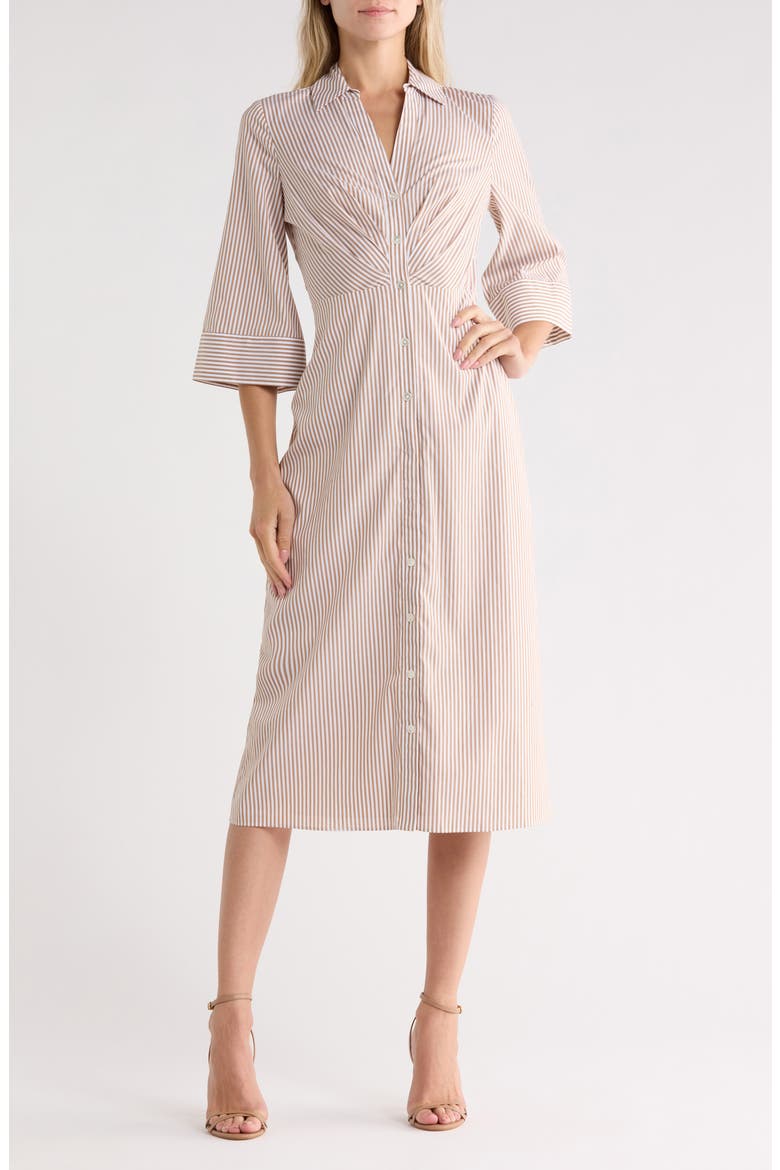 Haydon Striped Twist Front Cotton Midi Dress, Main, color, ACORN/WHITE