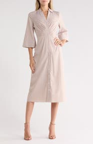 Veronica Beard Haydon Striped Twist Front Cotton Midi Dress