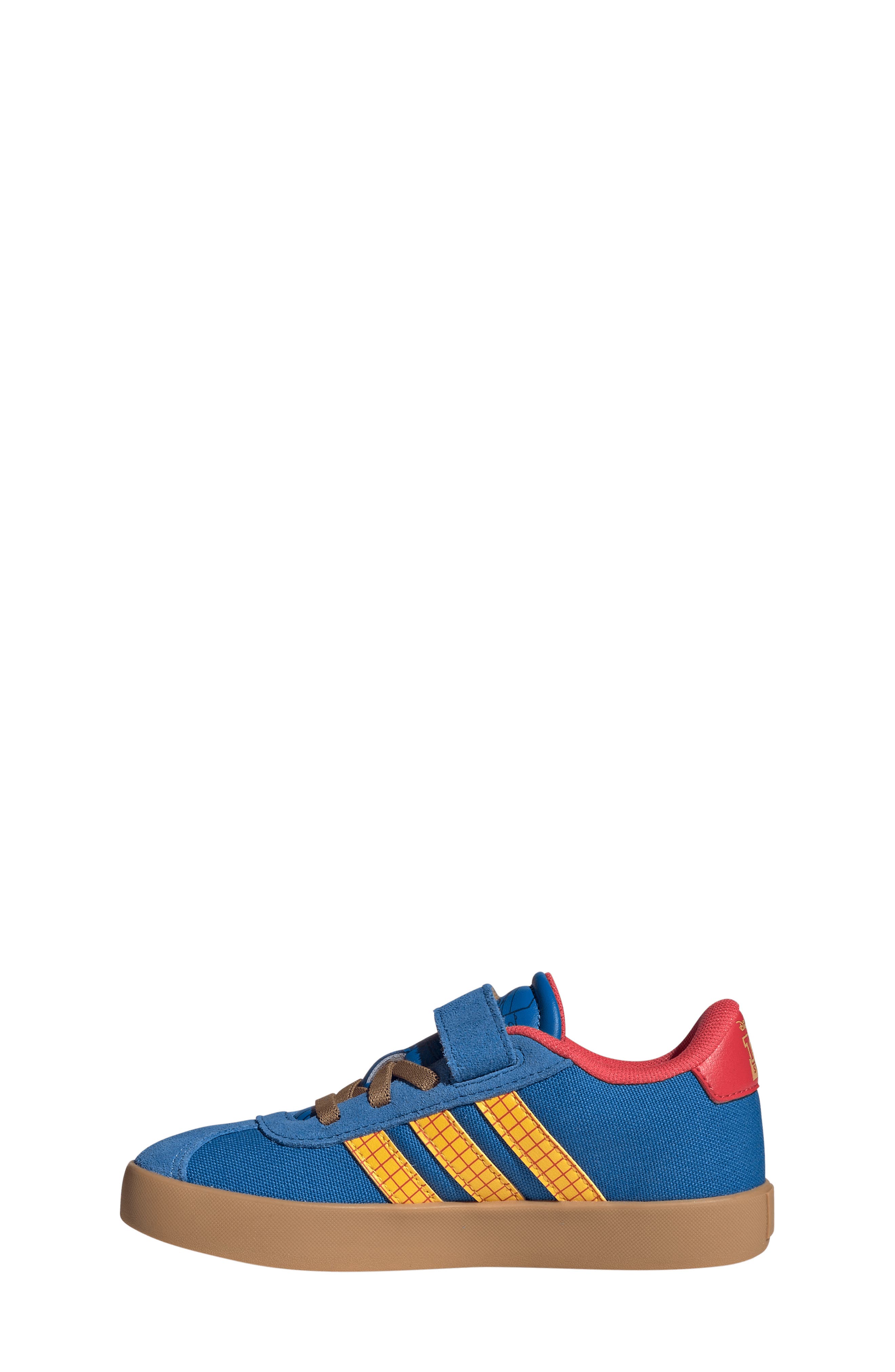 adidas Kids' Disney Woody Court Sneaker, Alternate, color, Bright Royal/ Gold/ Lucid Red