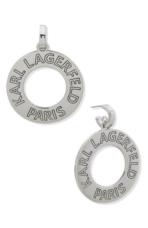 Open Ring Logo Drop Earrings