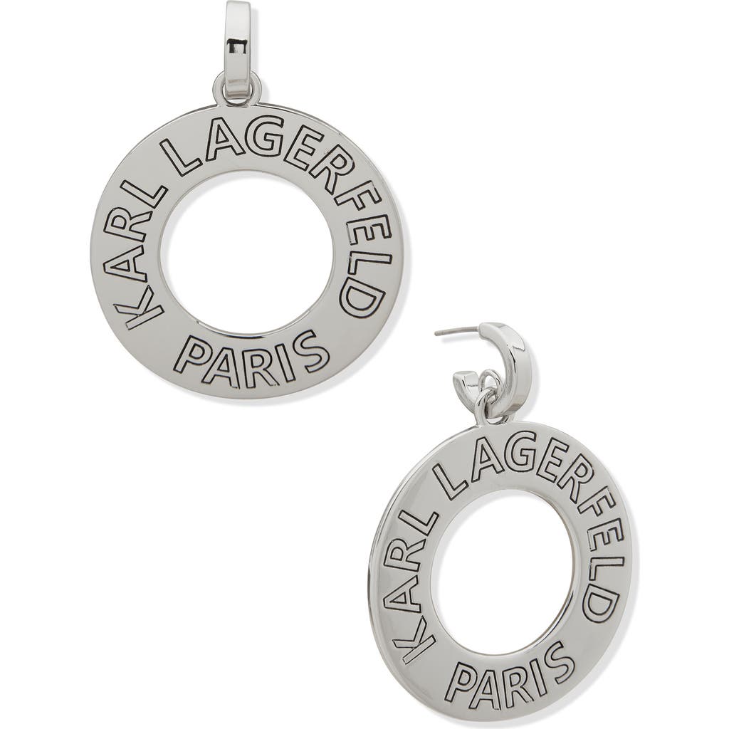 Karl Lagerfeld Open Ring Logo Drop Earrings