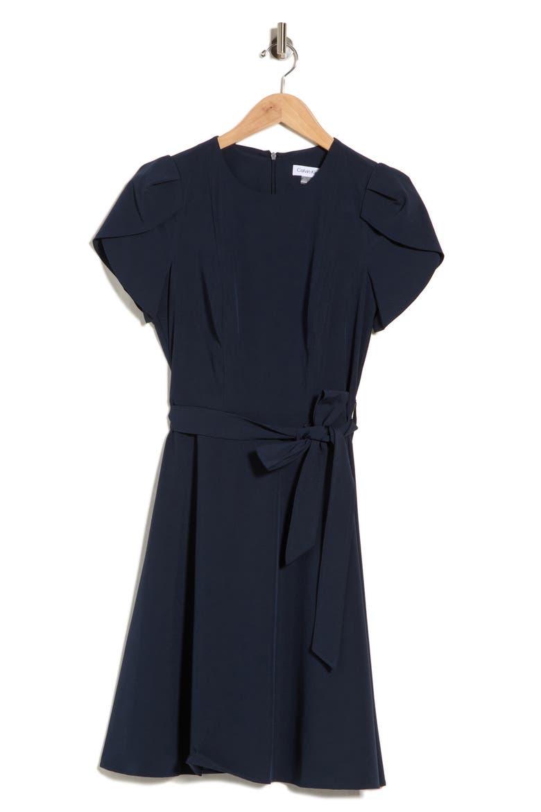 Tulip Sleeve Belted A-Line Dress, Main, color, INDIGO