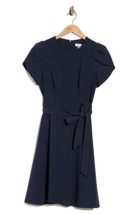 Tulip Sleeve Belted A-Line Dress