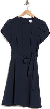 Calvin Klein Tulip Sleeve Belted A-Line Dress