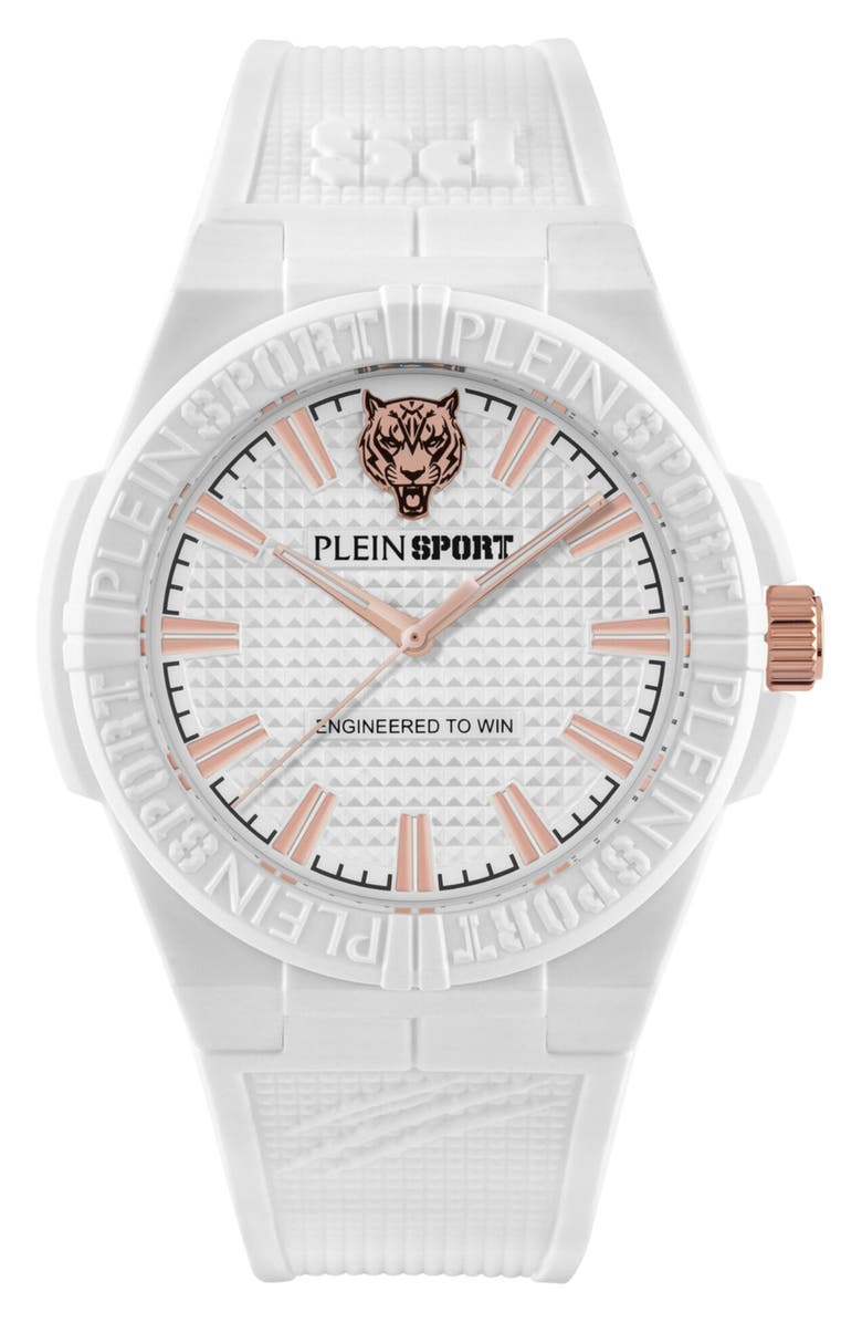 PLEIN SPORT Laserstrike Nylon Strap Watch, 42mm, Main, color, White