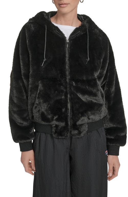 Champion Faux Fur Bomber Hoodie In Black