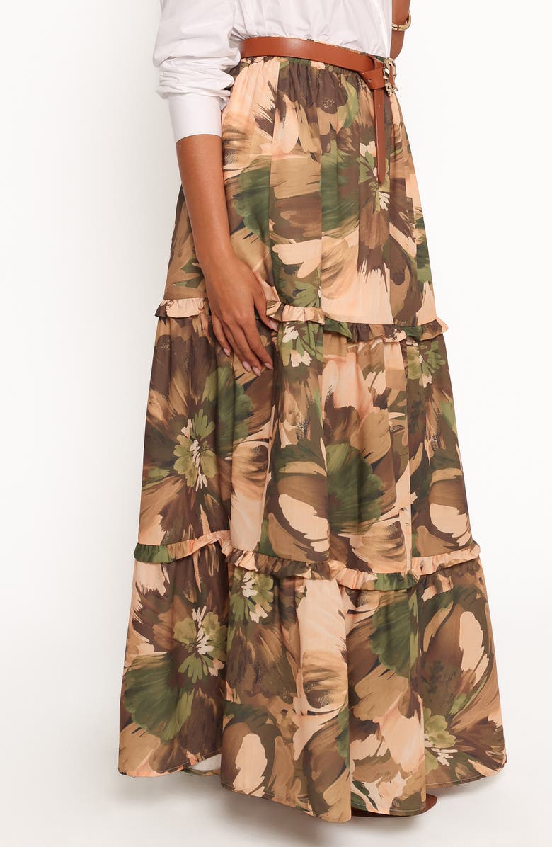 Petal & Pup Beth Print Tiered Maxi Skirt, Main, color, Dark Floral