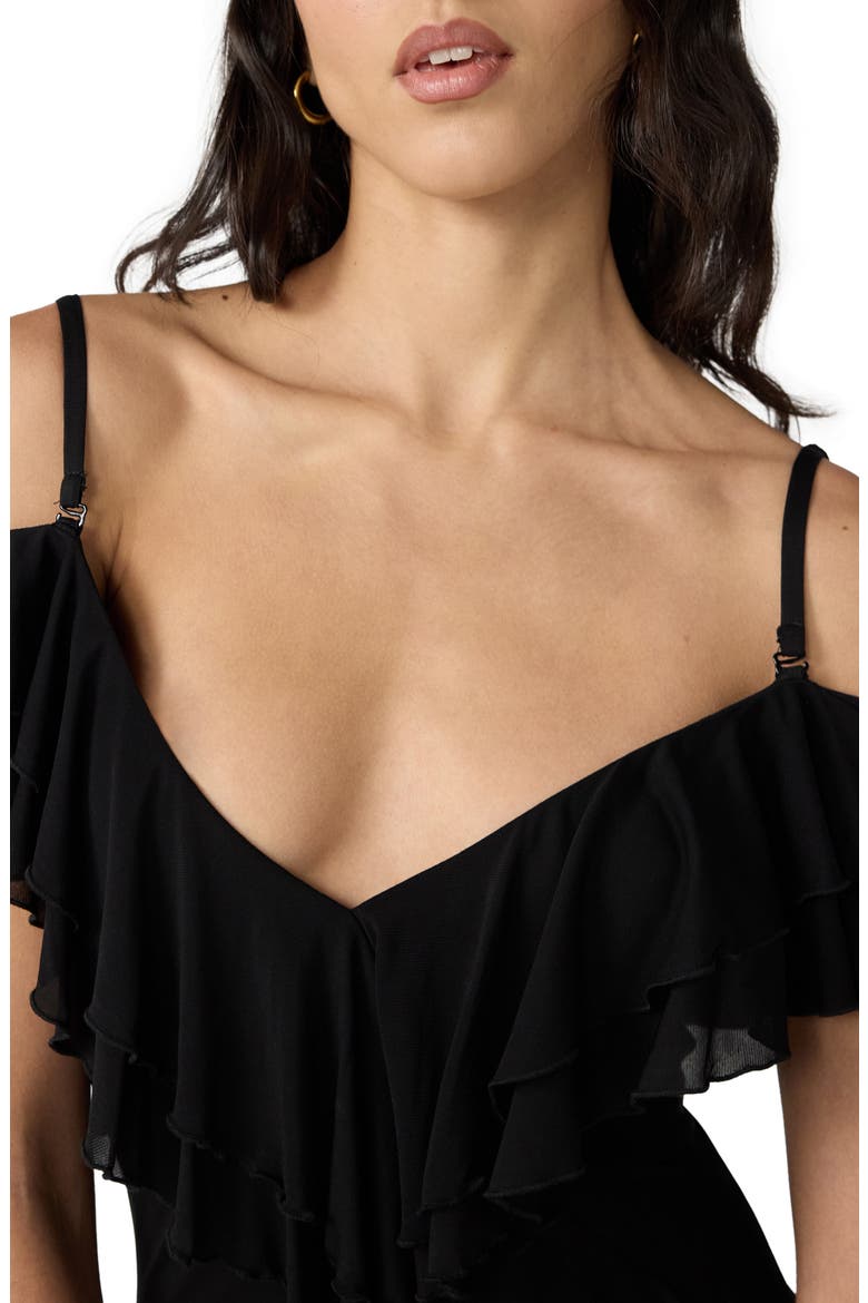 Sofia Cold Shoulder Gown, Alternate, color, BLACK