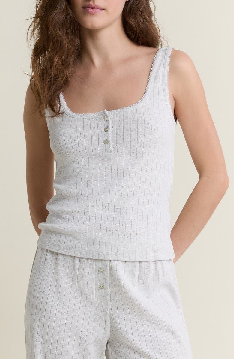 Etam Katell Pointelle Cotton Pajama Tank, Main, color, Grey