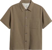 FRAME Open Weave Short Sleeve Cotton Blend Button-Up Shirt