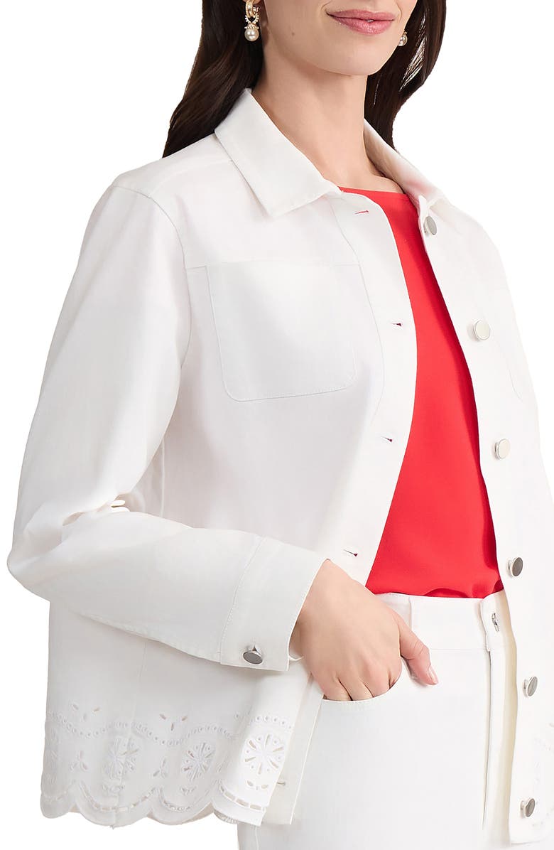 Jones New York Eyelet Embroidered Trim Shirt Jacket, Alternate, color, Soft White