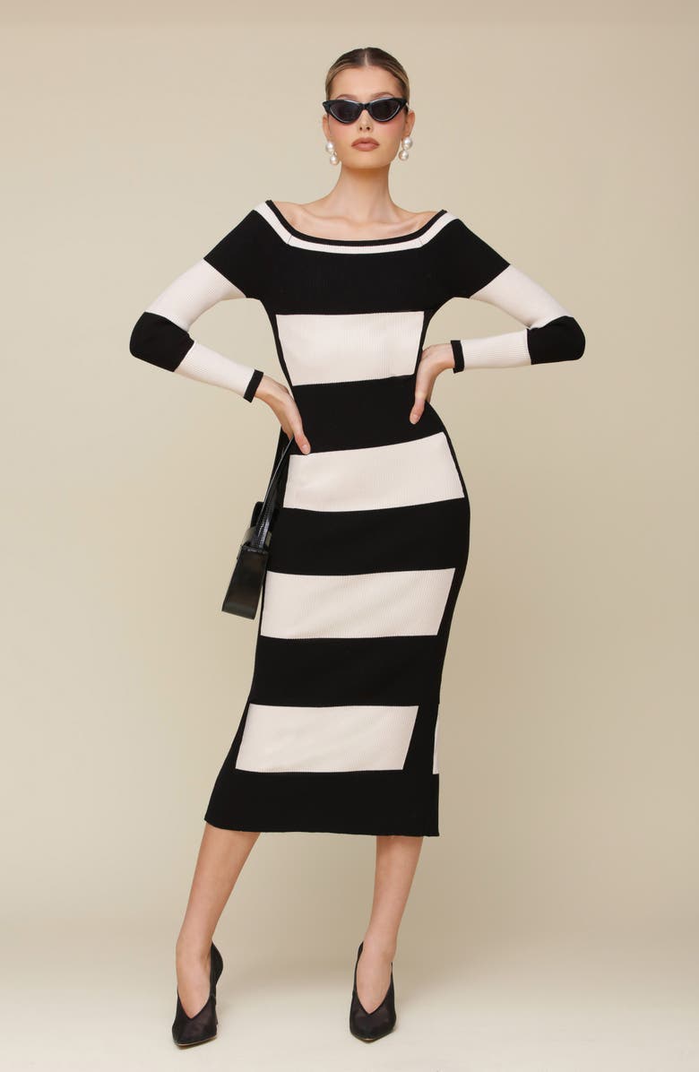 Avec Les Filles Stripe Off the Shoulder Long Sleeve Maxi Sweater Dress, Alternate, color, 