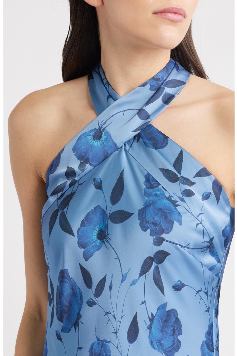 Laurant Floral Sleeveless Satin Crepe Gown, Alternate, color, WILD STEEL ROSES