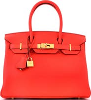 Pre-Owned Hermes Birkin Handbag Red Clemence with Gold Hardware 30