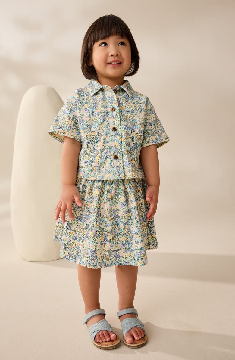 NEXT Kids' Short Sleeve Cotton Button-Up Shirt & Skirt Set, Alternate, color, Blue