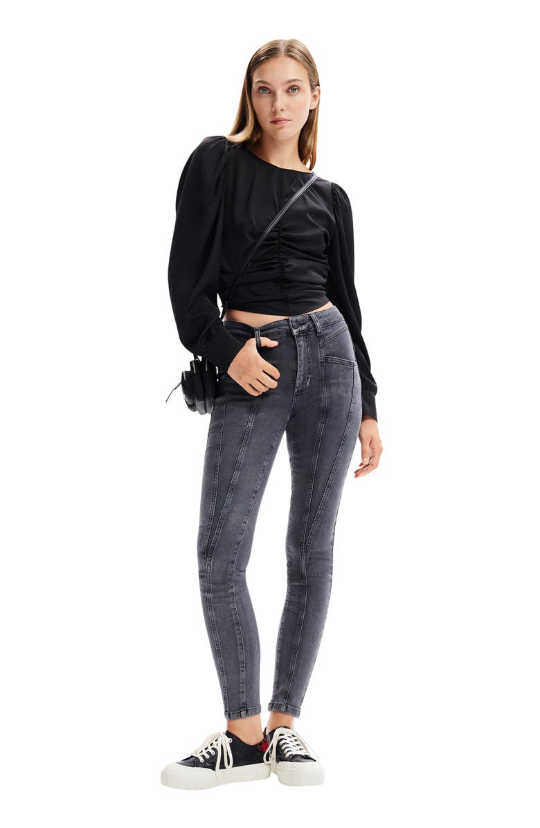 Desigual Blus Singapur Jacquard Crop Top, Alternate, color, Black