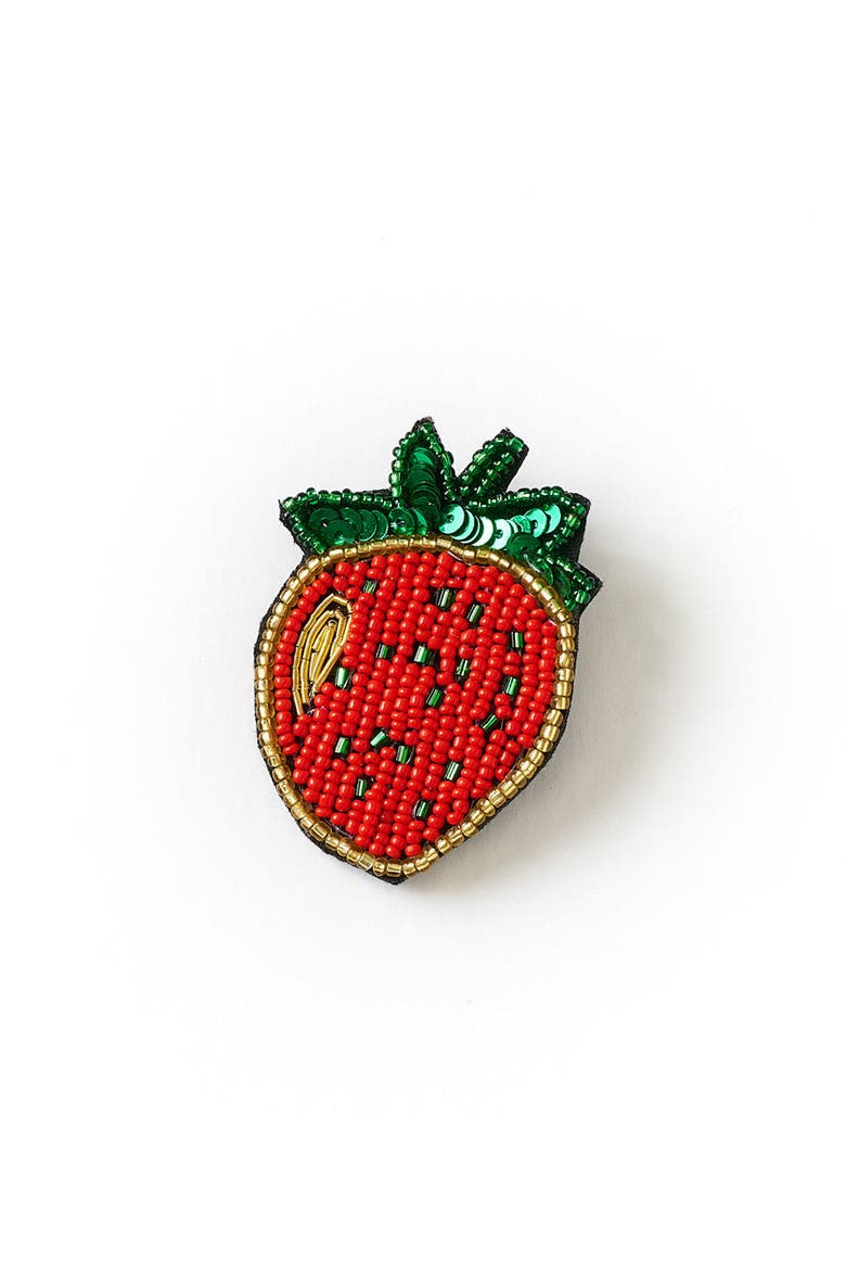 Bala Mani Beaded Strawberry Brooch Pin, Main, color, Red
