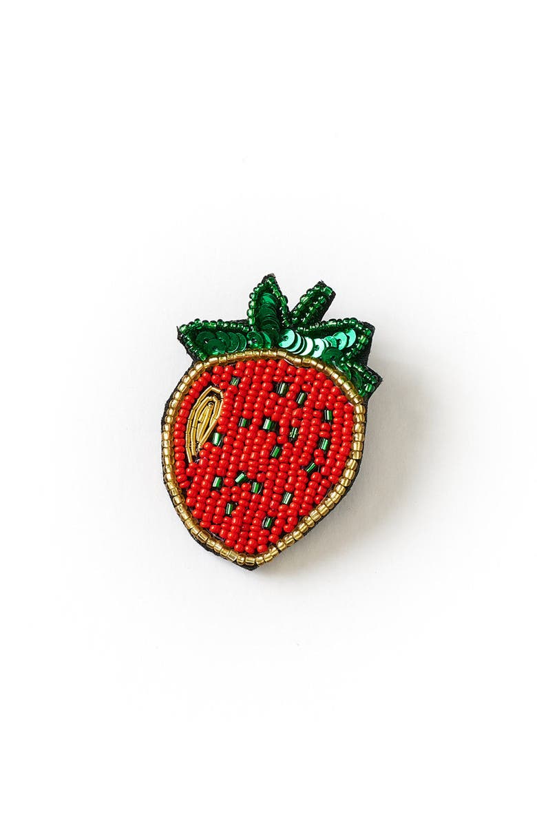 Matr Boomie Bala Mani Beaded Strawberry Brooch Pin, Main, color, Red