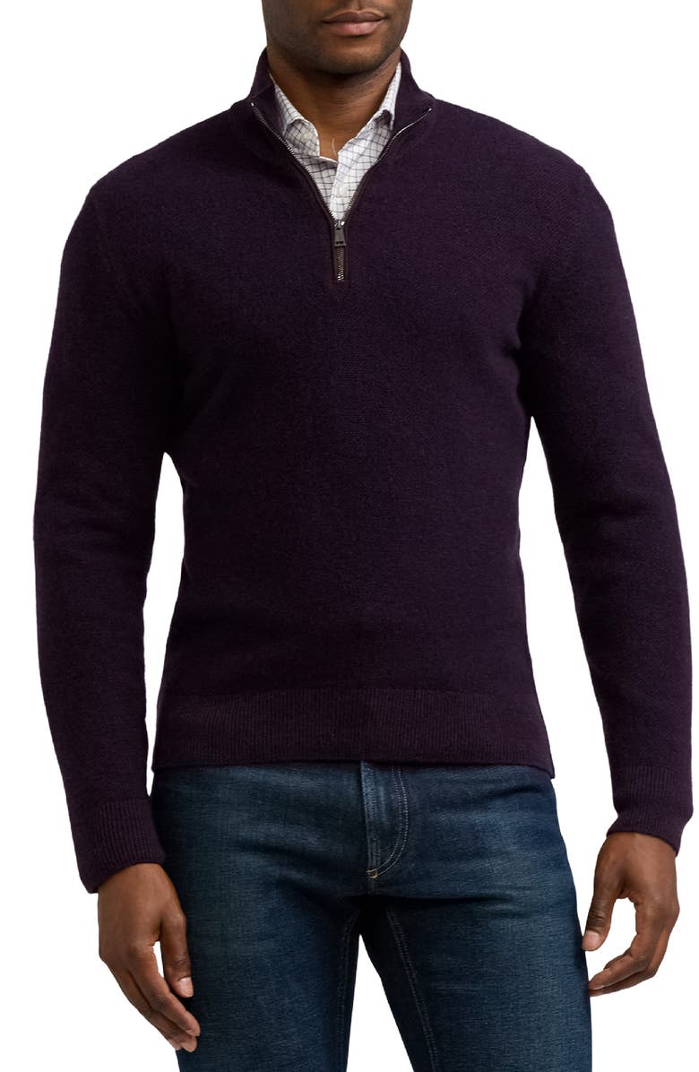 Ralph Lauren Purple Label Cashmere Bird's Eye Half Zip Sweater, Main, color, 