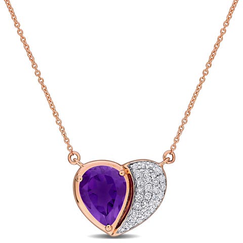 Gemstone & Diamond Heart Necklace 10K