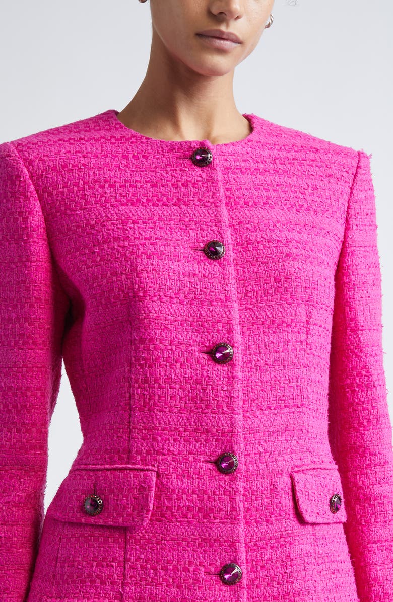 ST. JOHN Cotton Blend Tweed Jacket, Alternate, color, Hot Pink
