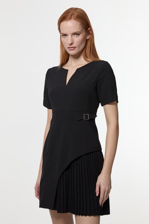 Karen Millen Military Pleat Mini Dress In Black