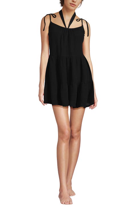 Cotton Gauze Metallic Tiered Mini Cover-up Dress