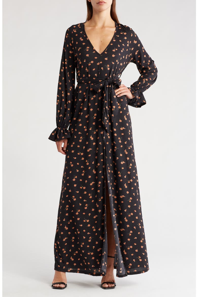 Ruffle Cuff Long Sleeve Maxi Dress, Main, color, MULTI FLORAL PRINT