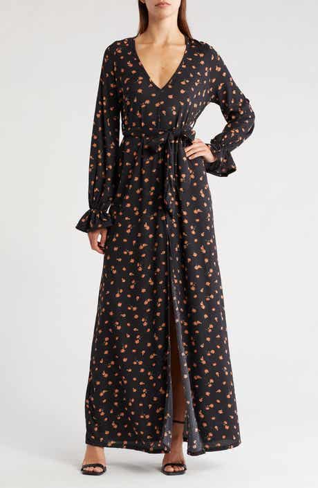 GO COUTURE Ruffle Cuff Long Sleeve Maxi Dress