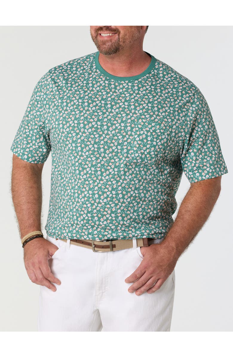 Harbor Bay by DXL Big & Tall Floral Print Moisture-Wicking Pocket T-Shirt V2, Main, color, Deep Sea Multi