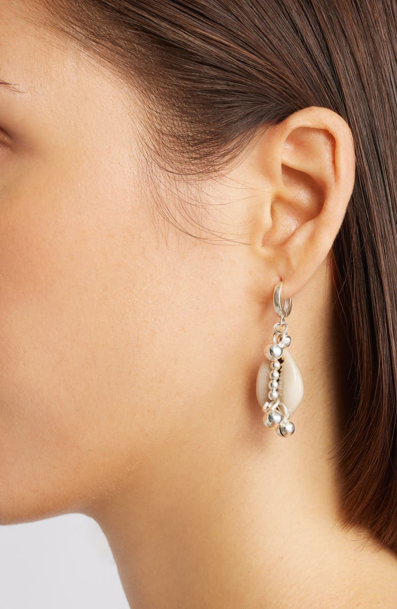 Child of Wild Lakshmi Cowrie Shell Hoop Drop Earrings, Alternate, color, Silver