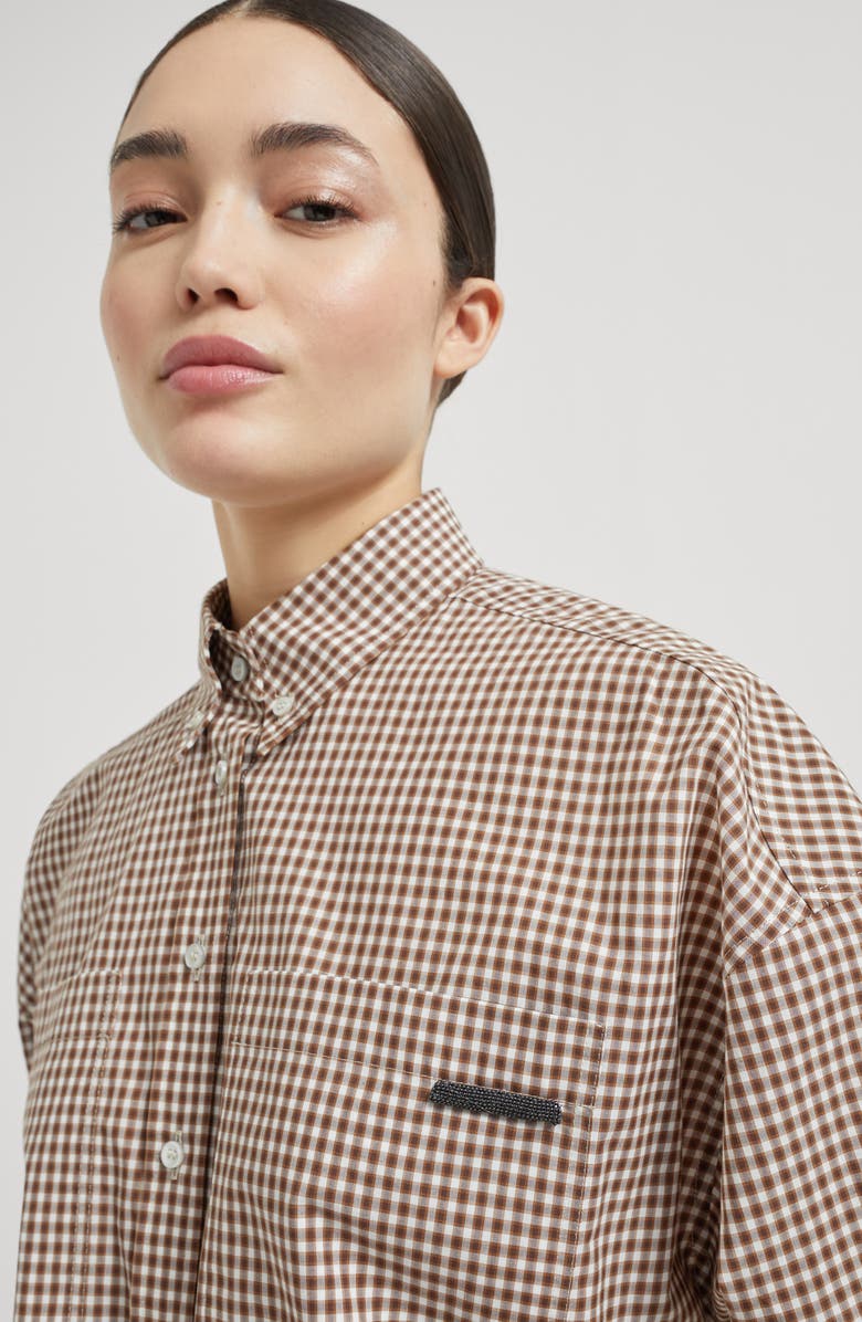 Brunello Cucinelli Checked poplin shirt, Alternate, color, Brown