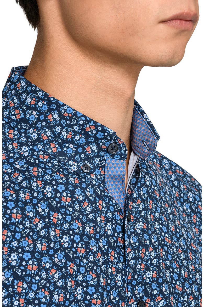 Amber Floral Woven Short Sleeve Basic, Alternate, color, NAVY/RED
