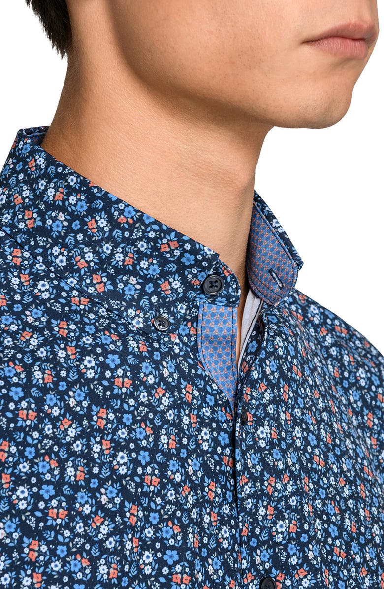 CONSTRUCT Amber Floral Woven Short Sleeve Basic, Alternate, color, Navy/Red