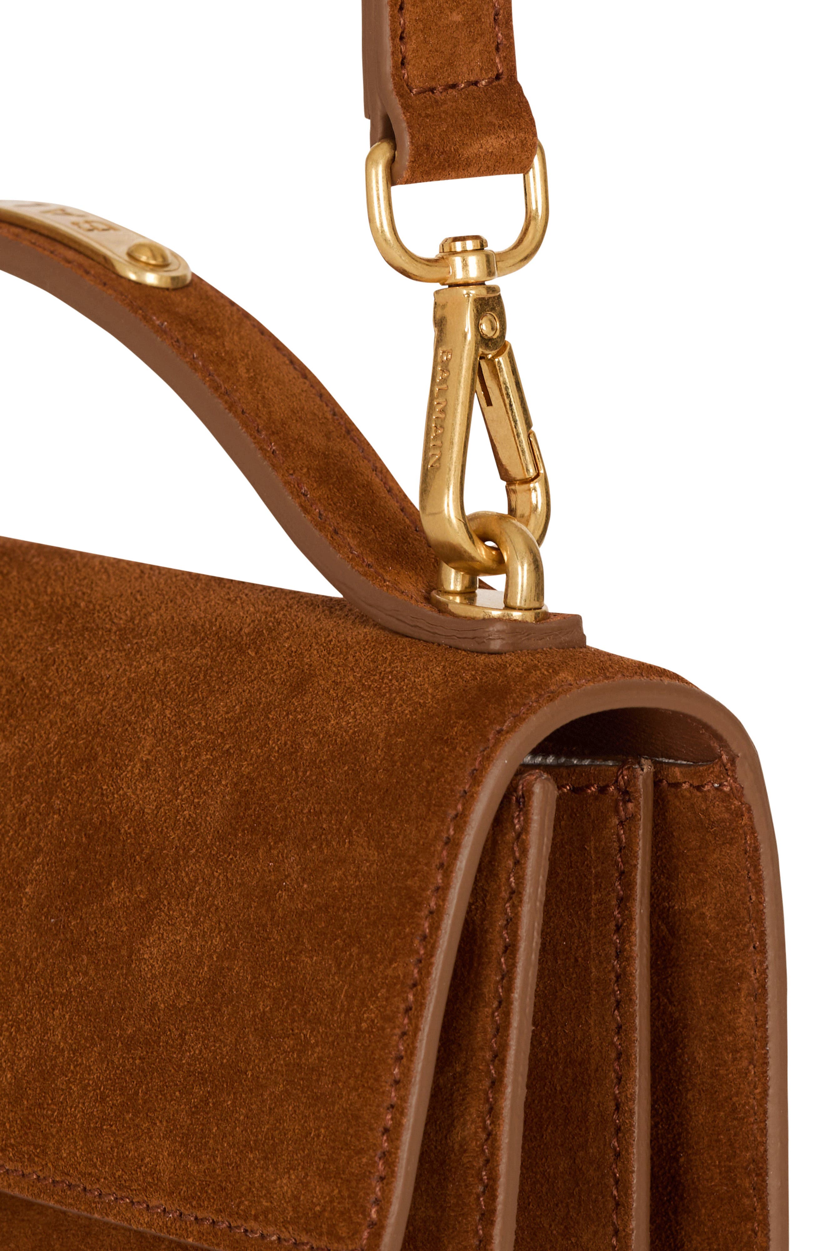 Balmain Suede B-Buzz Shoulder 24 bag, Alternate, color, Brown