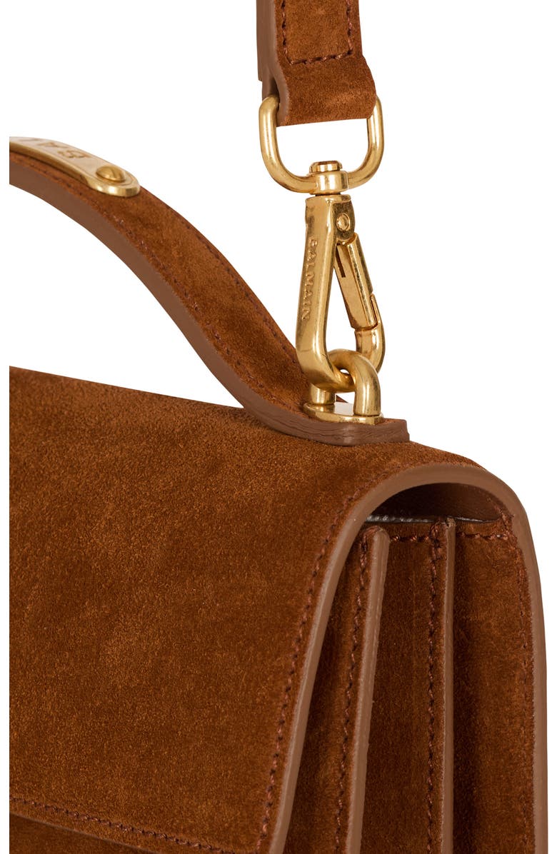 Balmain Suede B-Buzz Shoulder 24 bag, Alternate, color, Brown