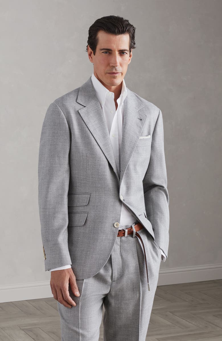 Brunello Cucinelli Chevron unconstructed Cavallo blazer, Alternate, color,