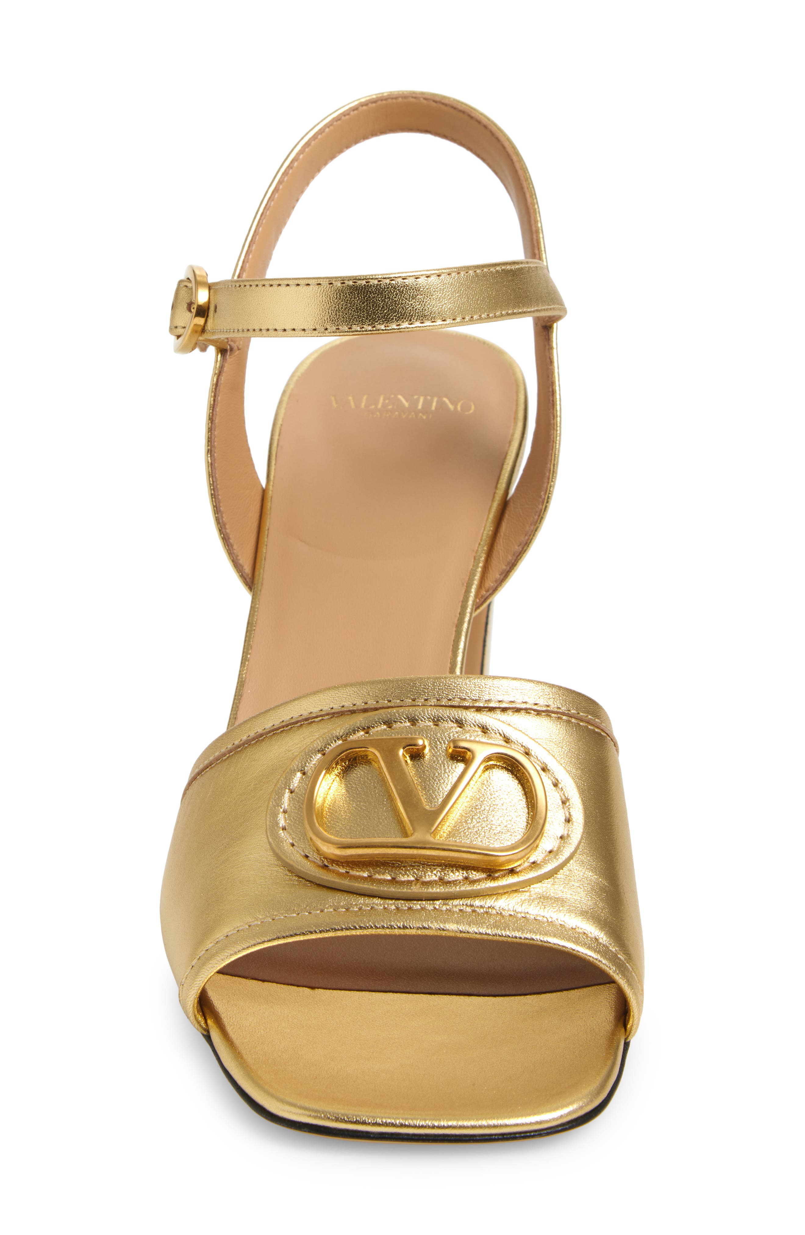 Valentino Garavani VLOGO Signature Metallic Leather Sandal, Alternate, color, Antique Brass