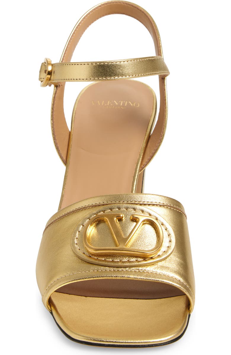 Valentino Garavani VLOGO Signature Metallic Leather Sandal, Alternate, color, Antique Brass