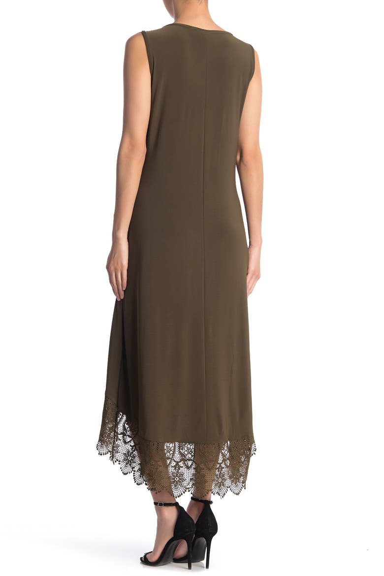 V-Neck Sleeveless Lace Hem High/Low Dress, Alternate, color, DARK OLIVE