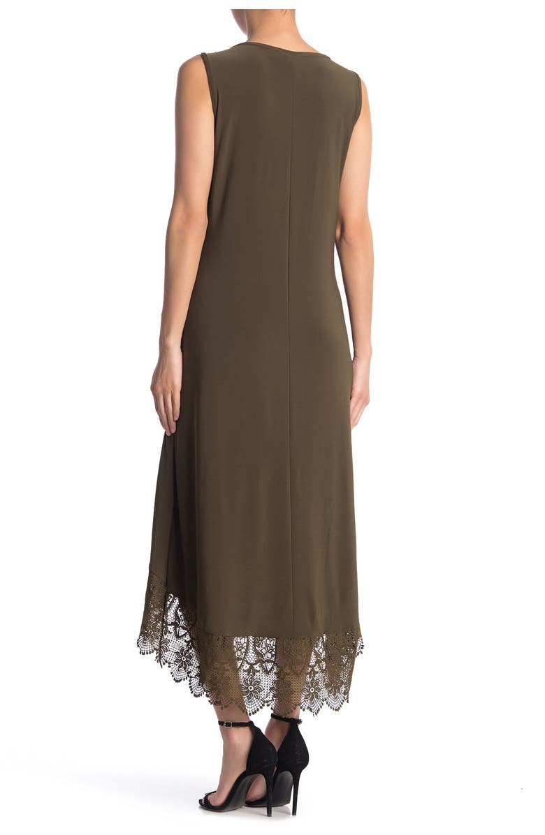 Nina Leonard V-Neck Sleeveless Lace Hem High/Low Dress, Alternate, color, Dark Olive