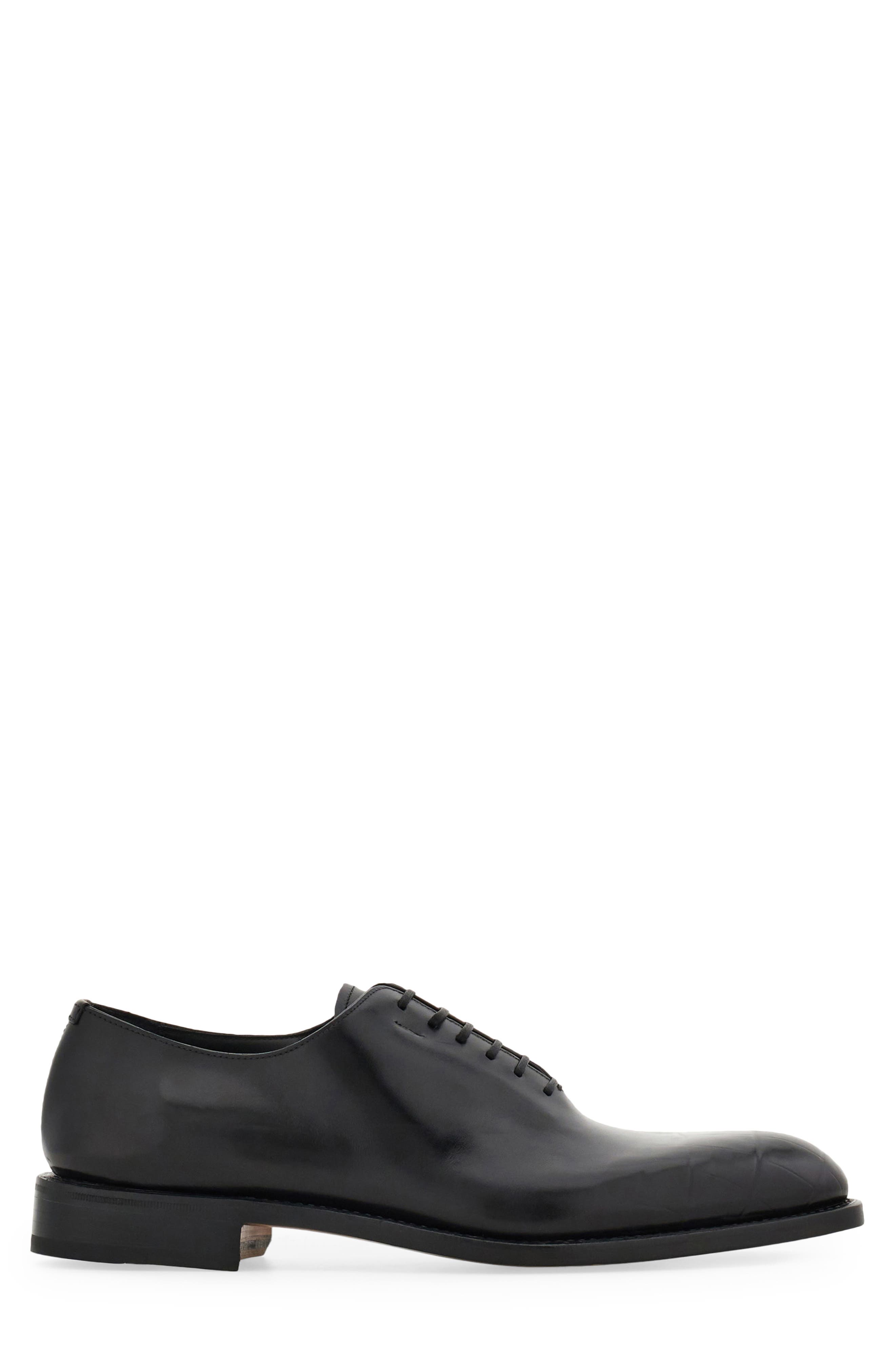 FERRAGAMO Angiolo Croc Embossed Wholecut Oxford, Alternate, color, Nero Nero Nero