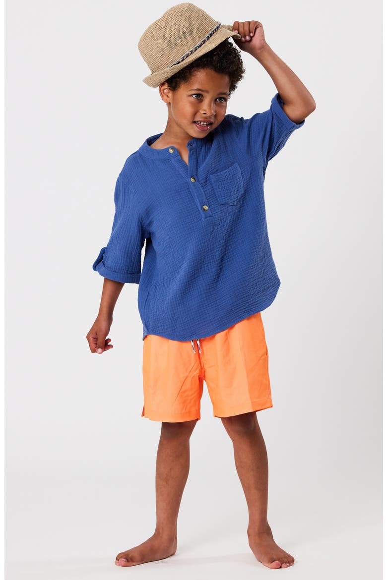 Kids' Frankie Cotton Gauze Henley Top, Alternate, color, BLUE
