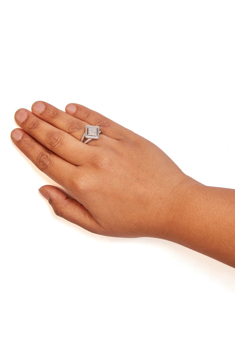 Silver 1/3 Ctw Diamond Rhombus and Beaded Halo Ring, Alternate, color, Silver
