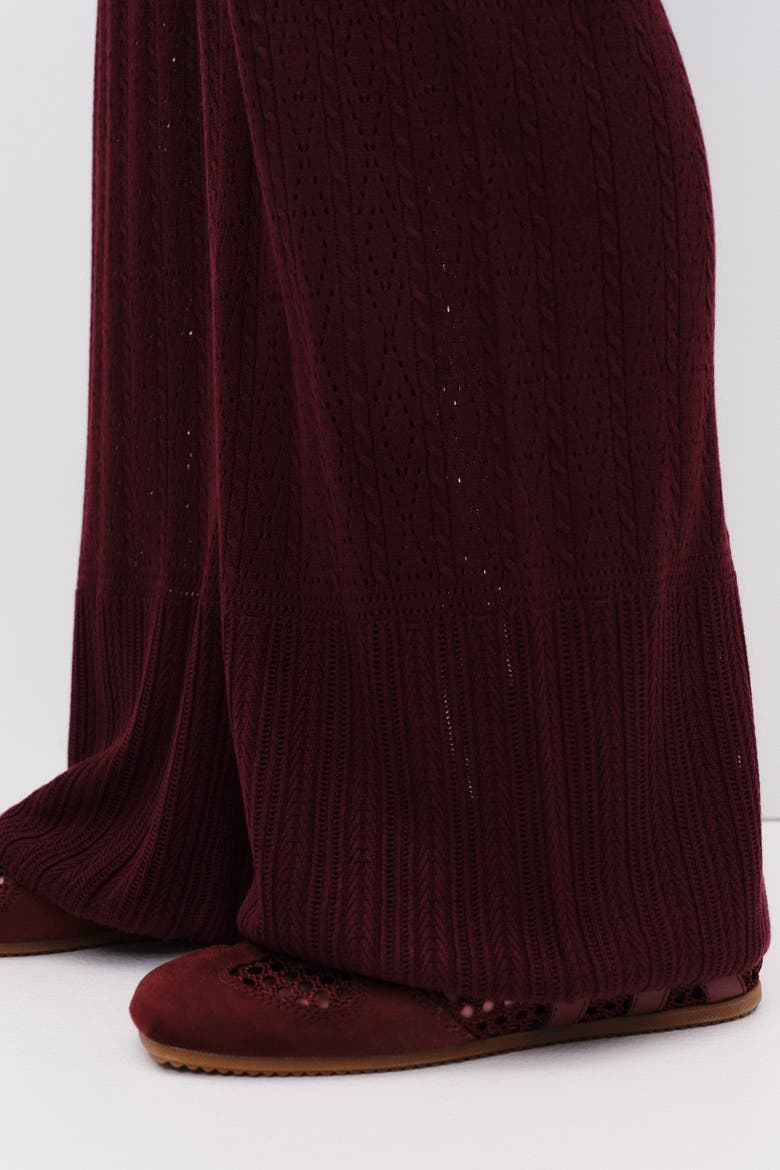 Pointelle-knit Trousers, Alternate, color, Burgundy