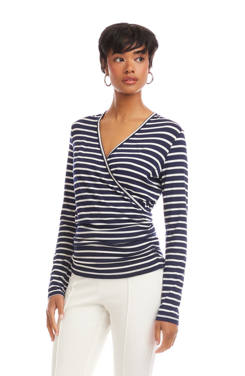 Karen Kane Stripe Crossover Ruched Top, Alternate, color, Stripe